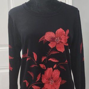 JCP Cathy Daniels - Black Floral Lightweight Sweater - medium